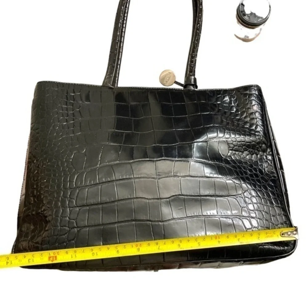 Furla black embossed leather multi compartment tote bag
